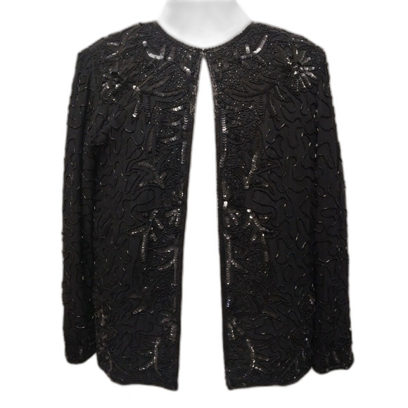 JMD New York Jackets & Blazers - JMD New York evening jacket Womens Medium black sequin beading 100% Silk Retro